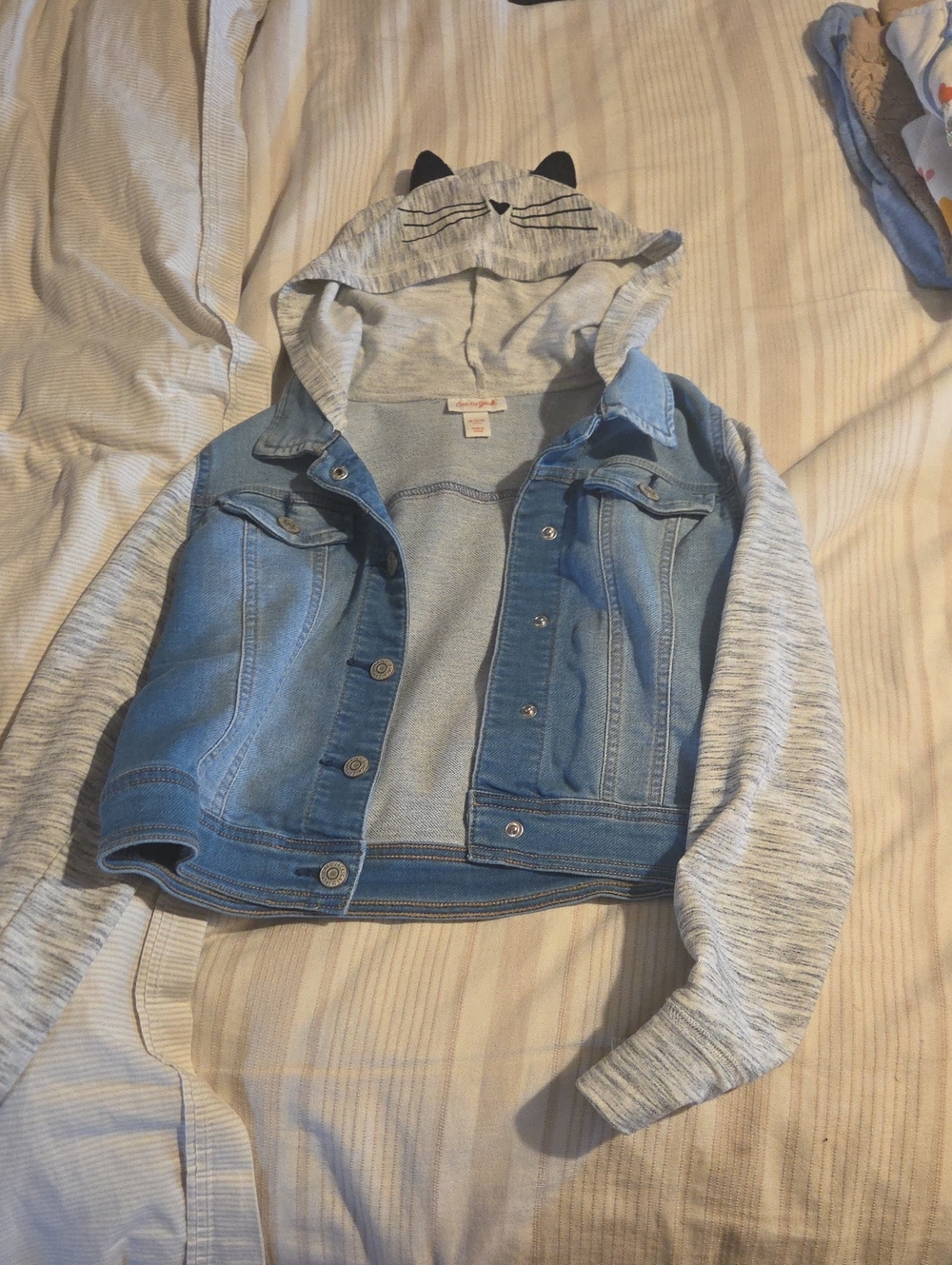 Cat & Jack Light Blue Denim Jacket with Heather Gray Hood and Sleeves